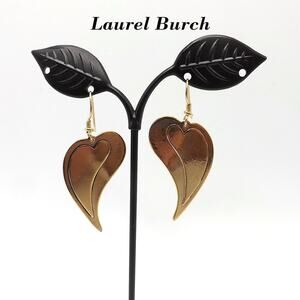 Laurel Burch Large Heart Earrings, Gold Plated, 1980s Vintage Jewelry
